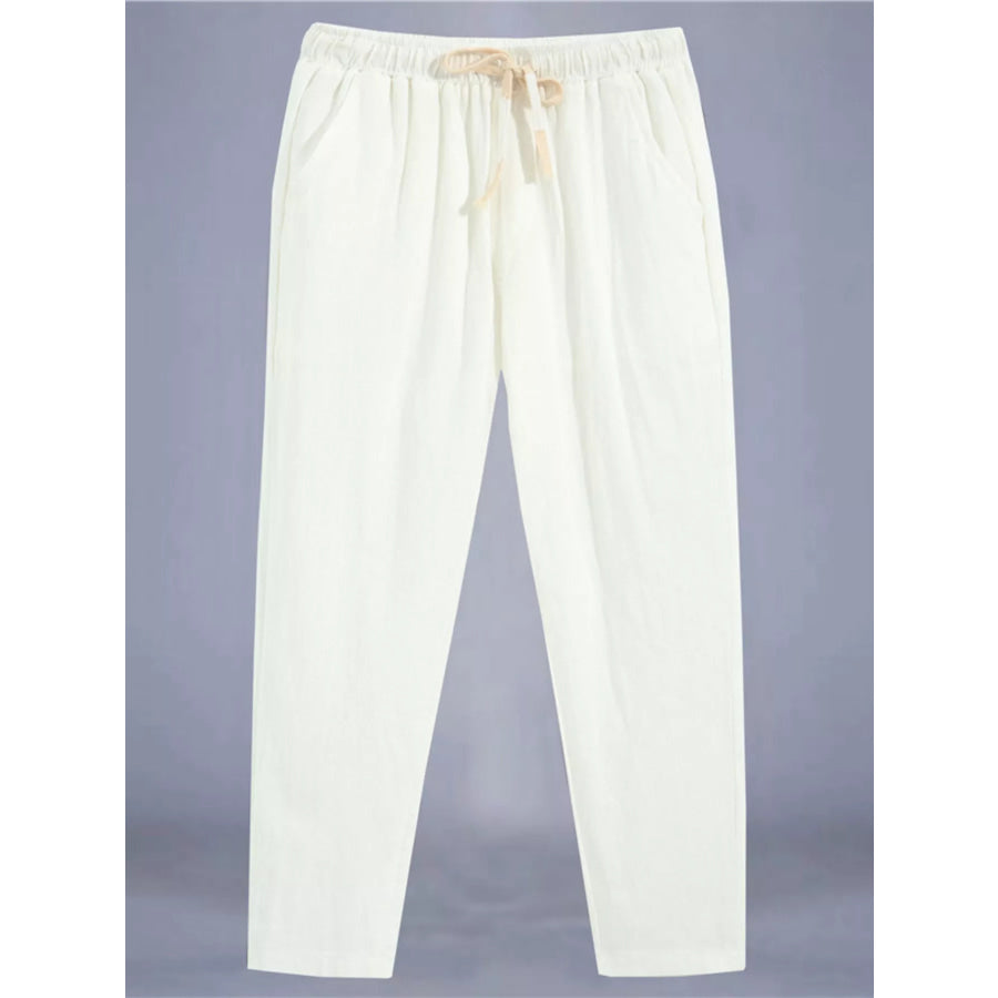 Men’s Plus Size Drawstring Loose Fit Pants White / M Apparel and Accessories