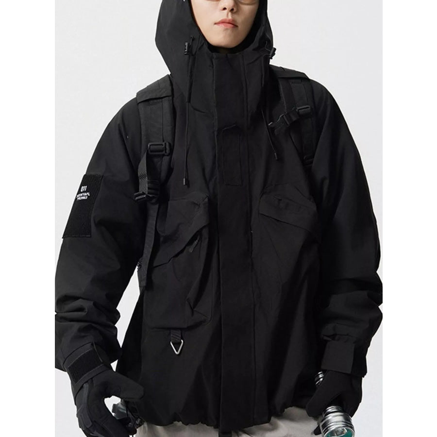 Men’s Plus Size Drawstring Multi-Pocket Hooded Jacket Apparel and Accessories