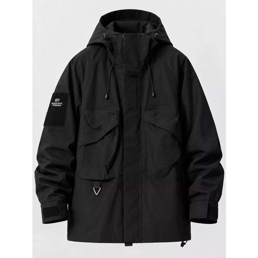 Men’s Plus Size Drawstring Multi-Pocket Hooded Jacket Apparel and Accessories