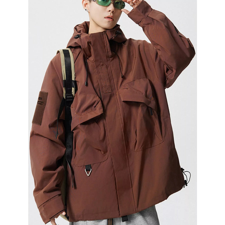 Men’s Plus Size Drawstring Multi-Pocket Hooded Jacket Apparel and Accessories