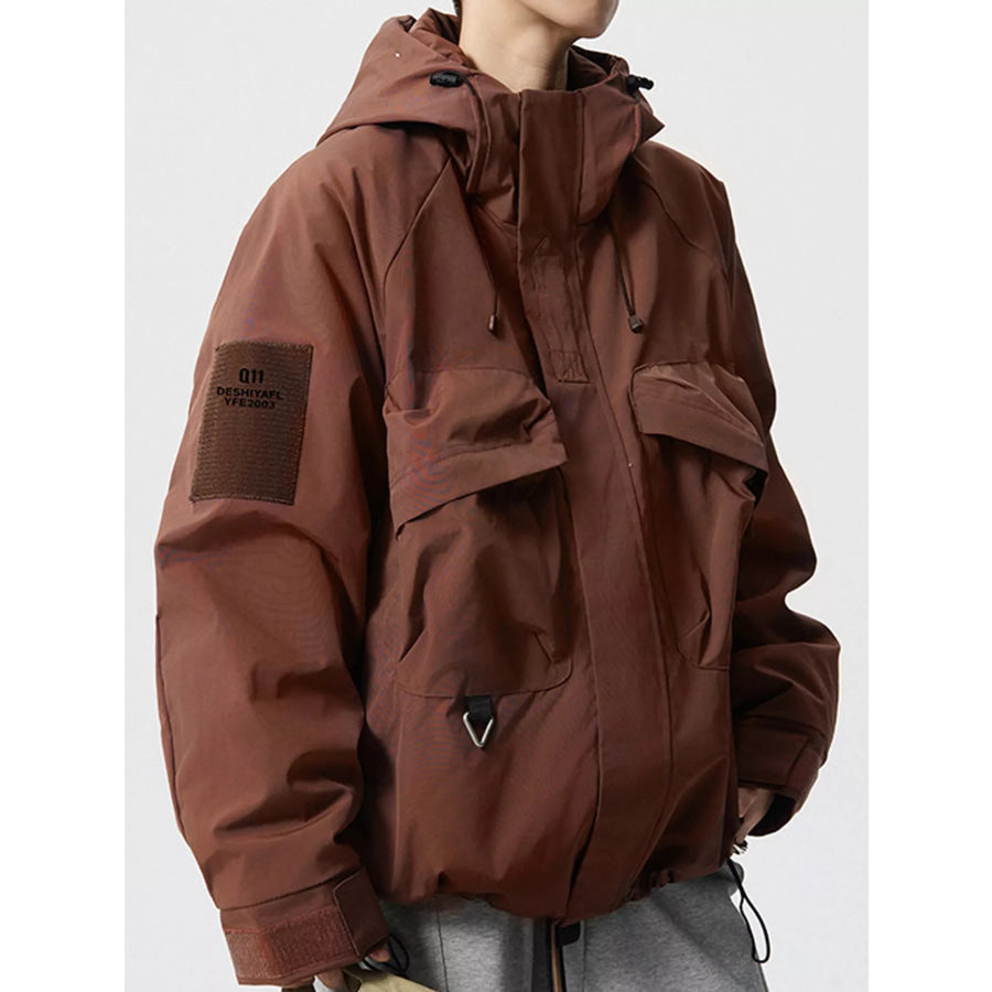 Men’s Plus Size Drawstring Multi-Pocket Hooded Jacket Apparel and Accessories