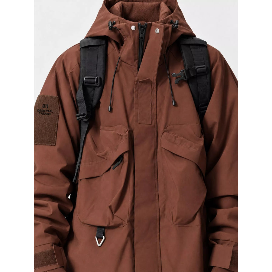Men’s Plus Size Drawstring Multi-Pocket Hooded Jacket Apparel and Accessories
