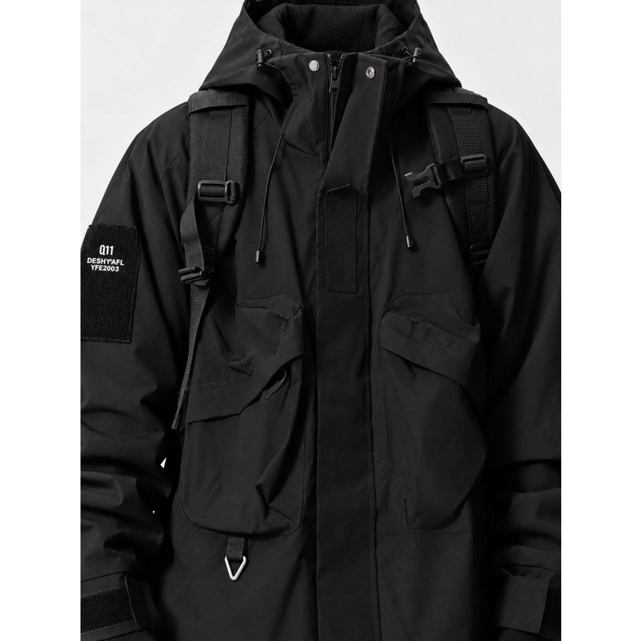 Men’s Plus Size Drawstring Multi-Pocket Hooded Jacket Apparel and Accessories