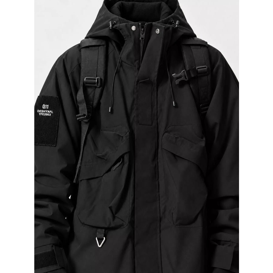 Men’s Plus Size Drawstring Multi-Pocket Hooded Jacket Apparel and Accessories