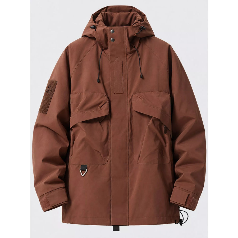 Men’s Plus Size Drawstring Multi-Pocket Hooded Jacket Apparel and Accessories