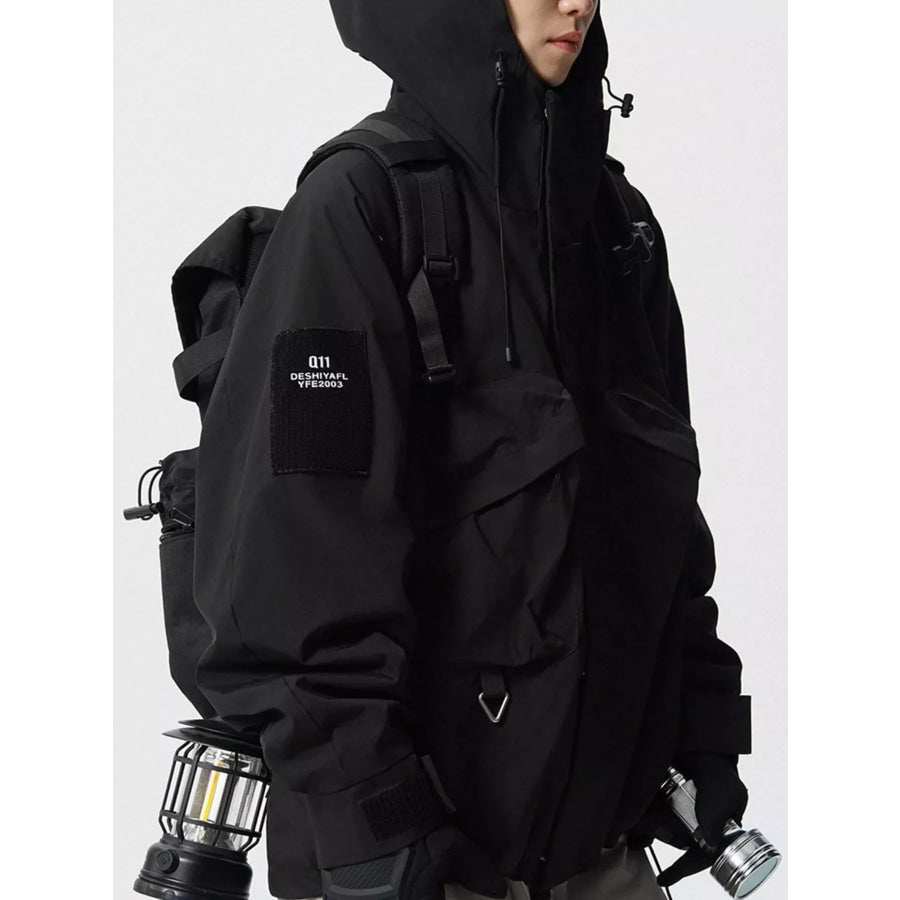 Men’s Plus Size Drawstring Multi-Pocket Hooded Jacket Apparel and Accessories