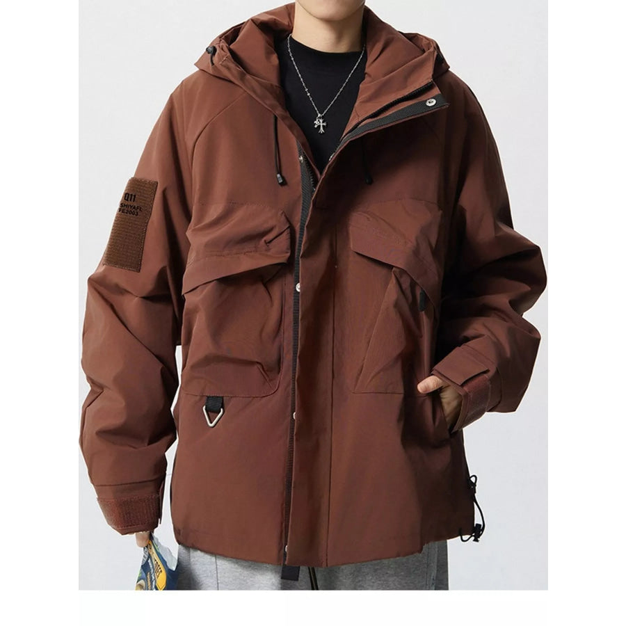 Men’s Plus Size Drawstring Multi-Pocket Hooded Jacket Apparel and Accessories