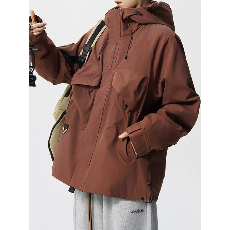 Men’s Plus Size Drawstring Multi-Pocket Hooded Jacket Apparel and Accessories