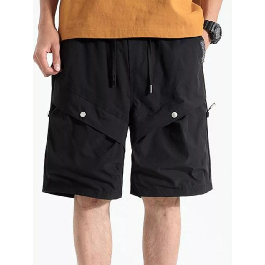 Men’s Plus Size Drawstring Pocketed Shorts Black / M Apparel and Accessories