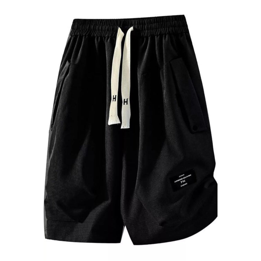 Men’s Plus Size Drawstring Pocketed Shorts Black / M Apparel and Accessories