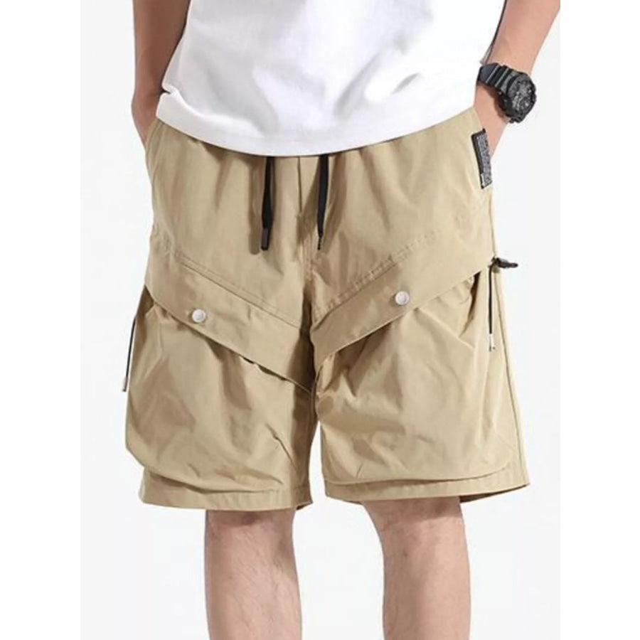Men’s Plus Size Drawstring Pocketed Shorts Khaki / M Apparel and Accessories