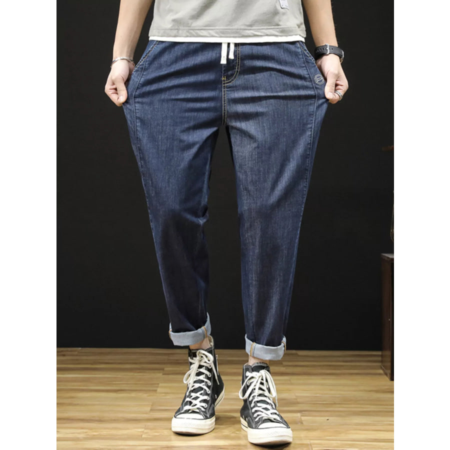 Men’s Plus Size Drawstring Straight Leg Jeans Apparel and Accessories