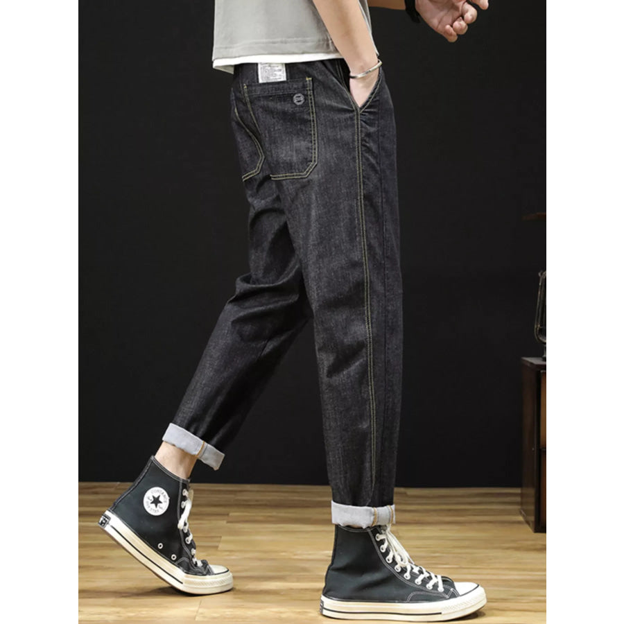 Men’s Plus Size Drawstring Straight Leg Jeans Apparel and Accessories