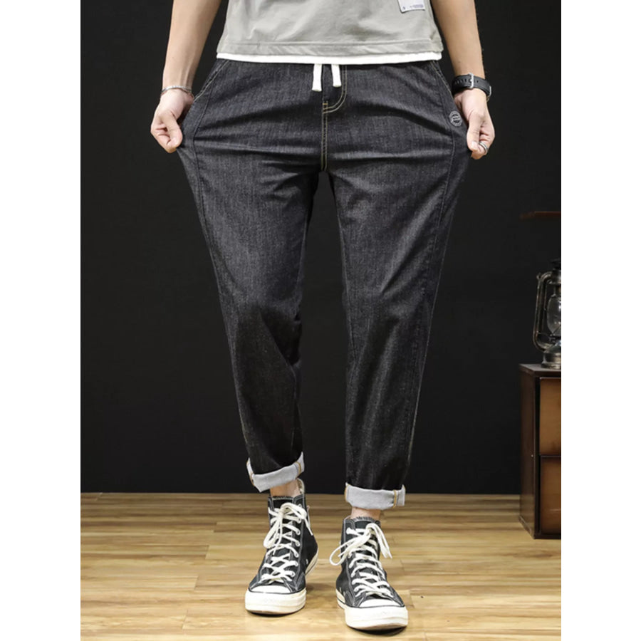 Men’s Plus Size Drawstring Straight Leg Jeans Black / M Apparel and Accessories