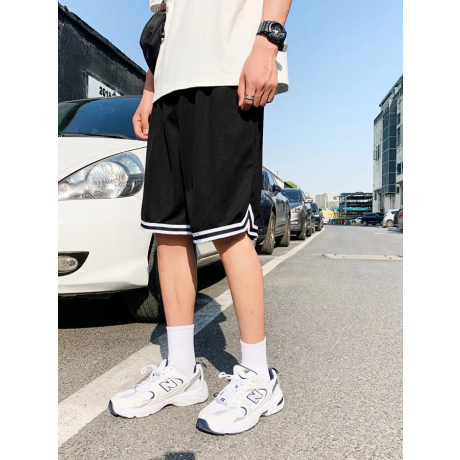 Men’s Plus Size Drawstring Striped Shorts Black / M Apparel and Accessories