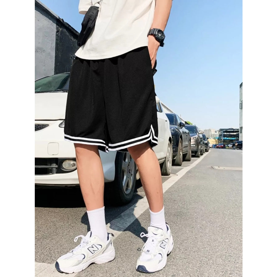 Men’s Plus Size Drawstring Striped Shorts Black / M Apparel and Accessories