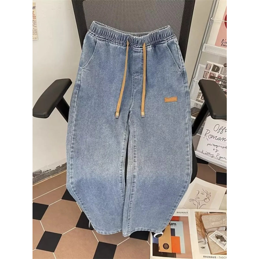Men’s Plus Size Drawstring Wide Leg Jeans Dark Blue / M Apparel and Accessories