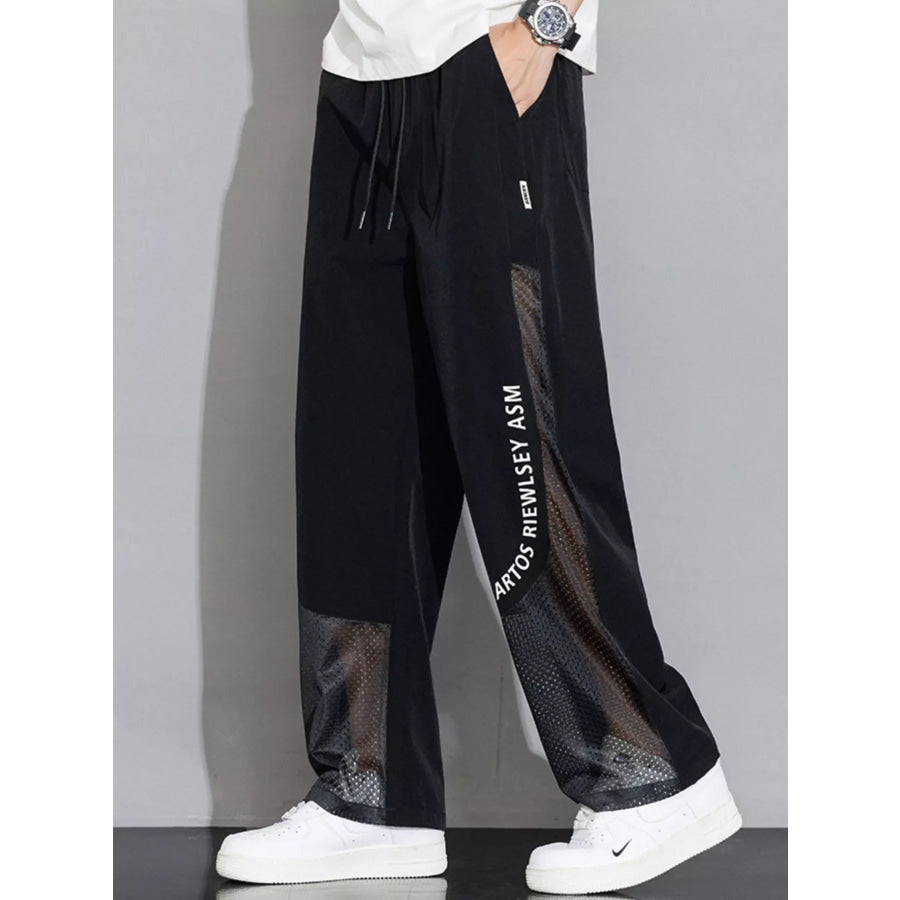 Men’s Plus Size Drawstring Wide Leg Mesh Panel Pants Apparel and Accessories