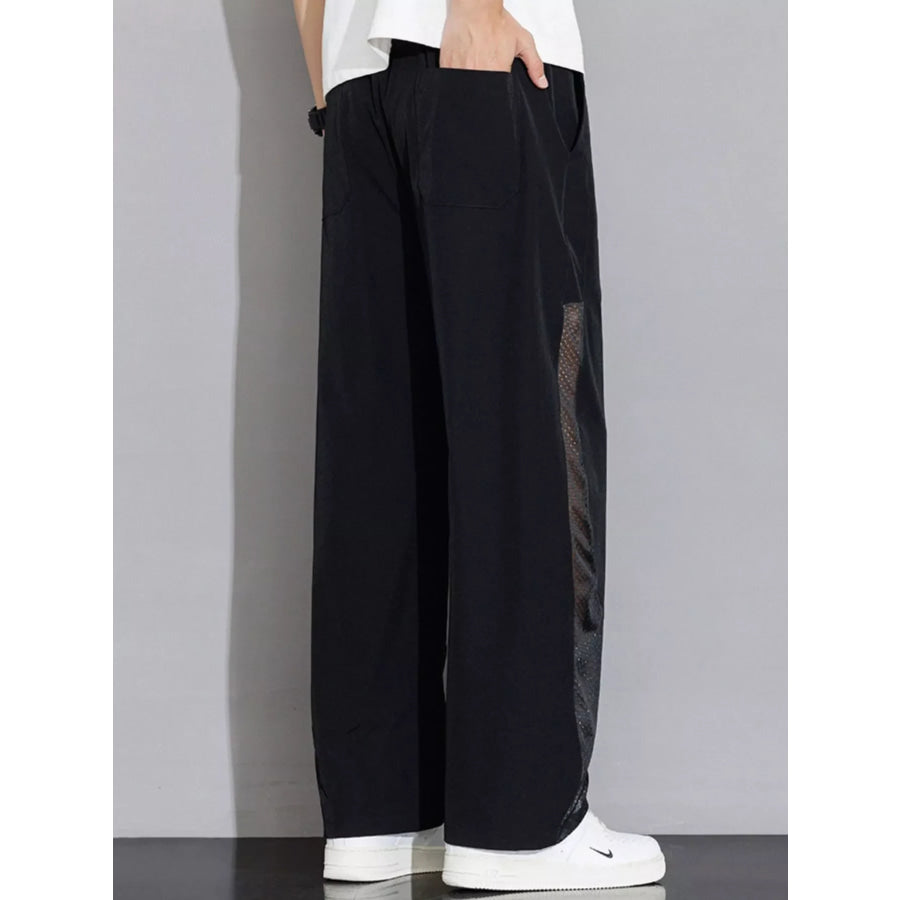 Men’s Plus Size Drawstring Wide Leg Mesh Panel Pants Apparel and Accessories