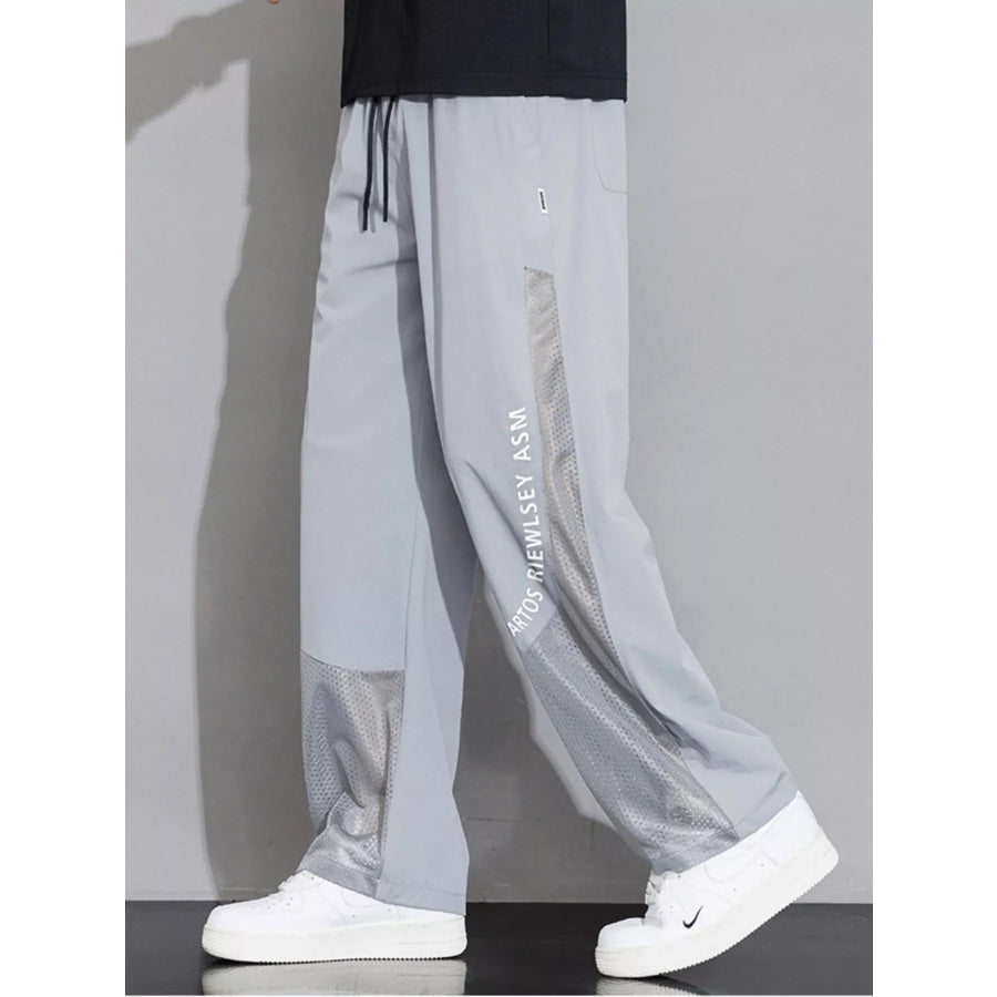 Men’s Plus Size Drawstring Wide Leg Mesh Panel Pants Apparel and Accessories