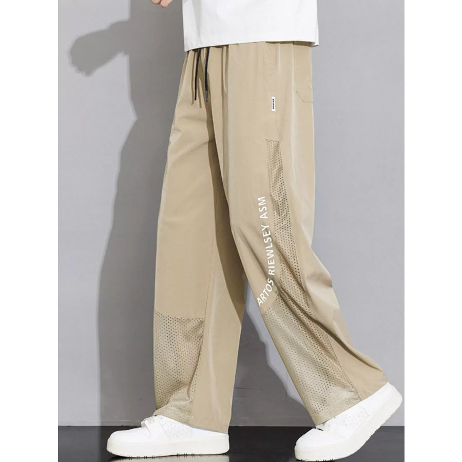 Men’s Plus Size Drawstring Wide Leg Mesh Panel Pants Apparel and Accessories