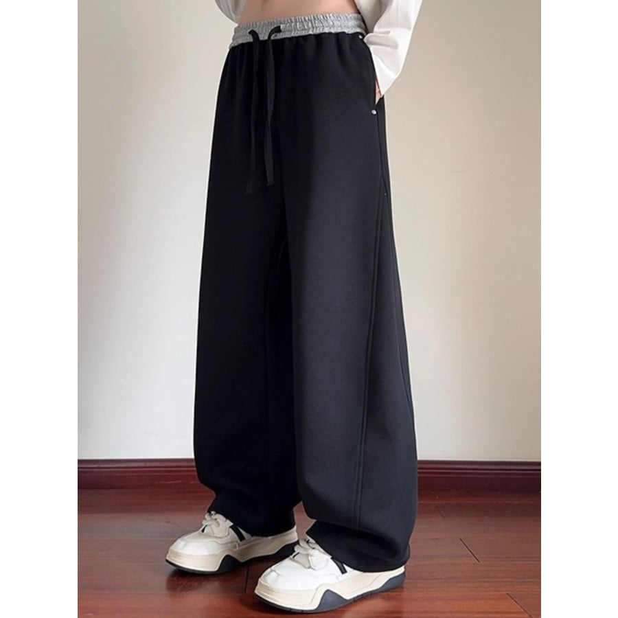 Men’s Plus Size Drawstring Wide Leg Pants Black / M Apparel and Accessories