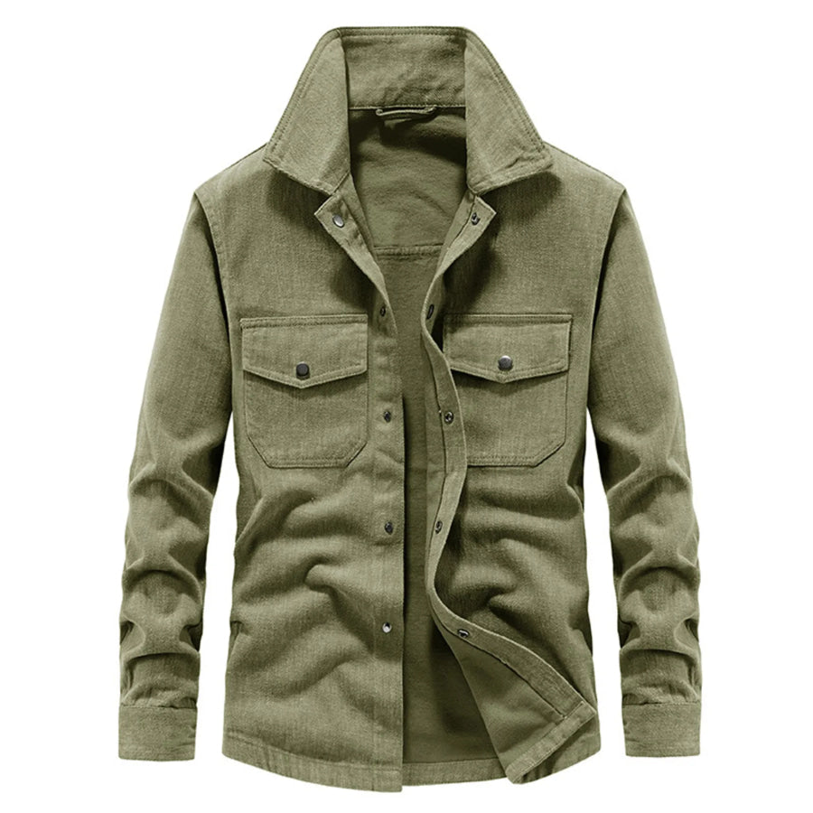 Men’s Plus Size Dual Chest Pockets Shacket Khaki / M Apparel and Accessories