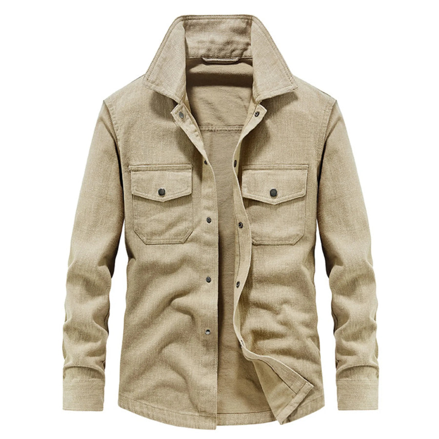 Men’s Plus Size Dual Chest Pockets Shacket Khaki / M Apparel and Accessories