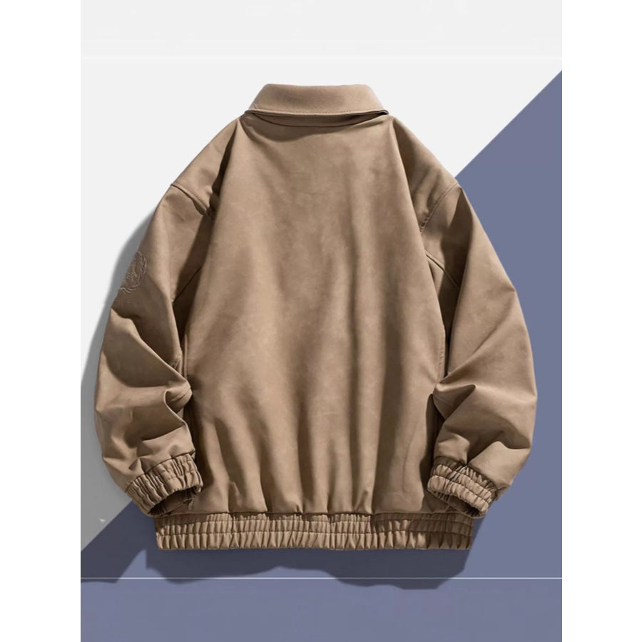 Men’s Plus Size Embroidered Elastic Waist Casual Jacket Khaki / M Apparel and Accessories