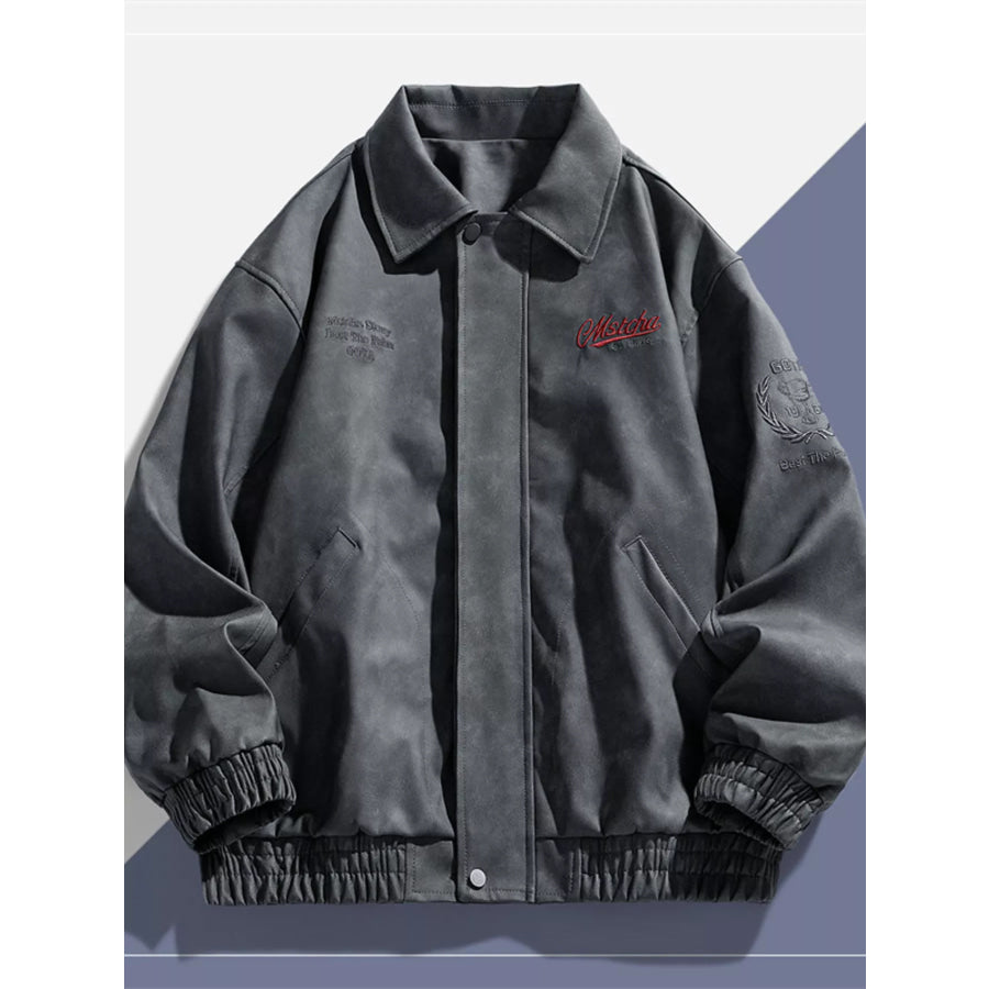 Men’s Plus Size Embroidered Elastic Waist Casual Jacket Gray / M Apparel and Accessories