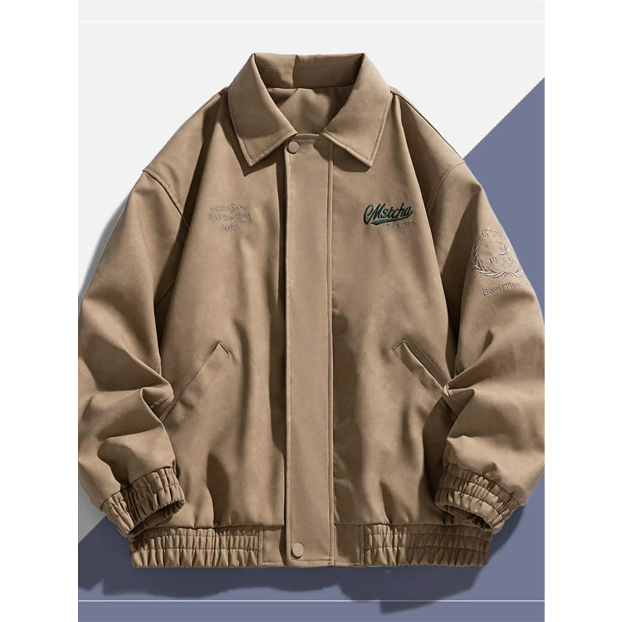 Men’s Plus Size Embroidered Elastic Waist Casual Jacket Khaki / M Apparel and Accessories
