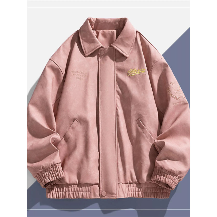 Men’s Plus Size Embroidered Elastic Waist Casual Jacket Pink / M Apparel and Accessories
