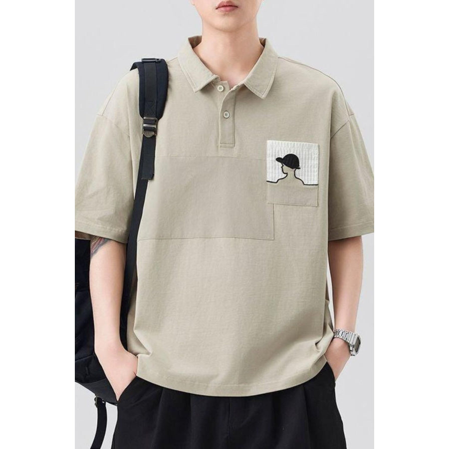 Men’s Plus Size Embroidered Pocket Polo Shirt Beige / M Apparel and Accessories