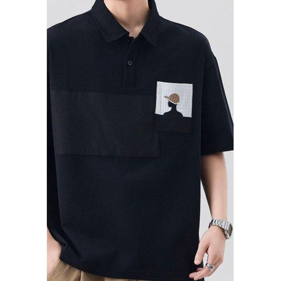 Men’s Plus Size Embroidered Pocket Polo Shirt Black / M Apparel and Accessories
