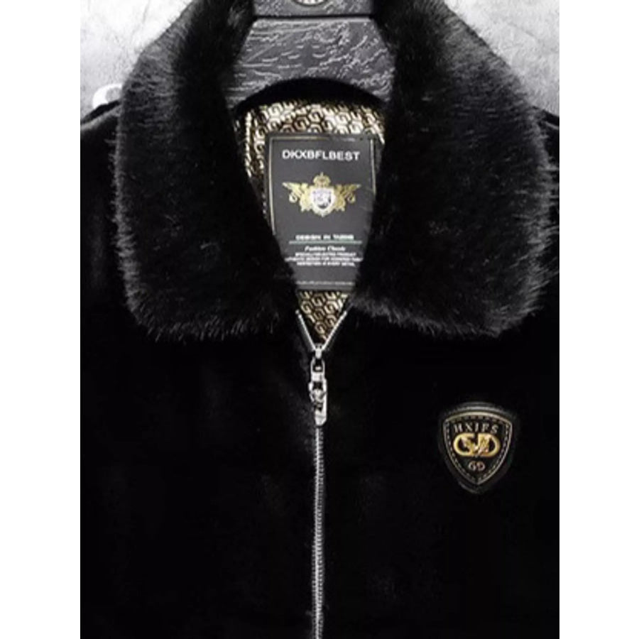 Men’s Plus Size Faux Fur Zip Up Jacket with Plush Collar Apparel and Accessories