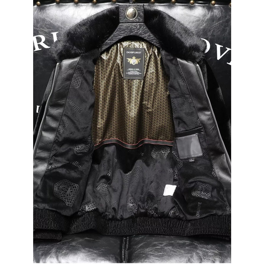 Men’s Plus Size Faux Fur Zip Up Jacket with Plush Collar Mens Style 01-Graphene Lining / XL Apparel and Accessories