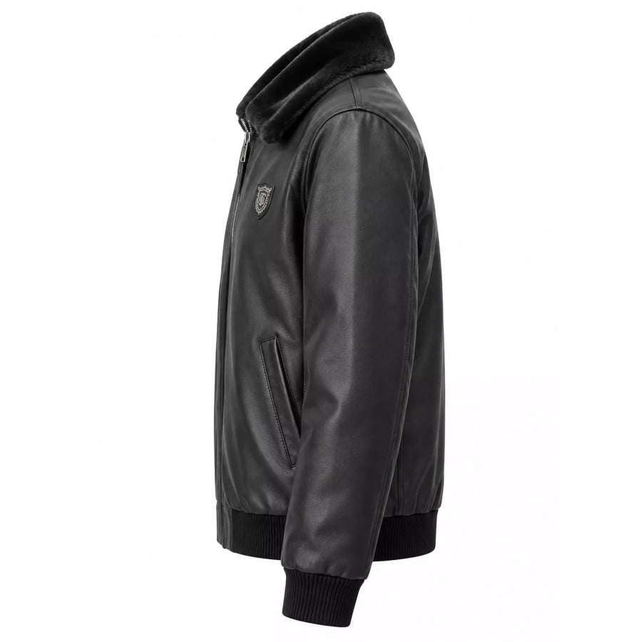 Men’s Plus Size Faux Fur Zip Up Jacket with Plush Collar Apparel and Accessories