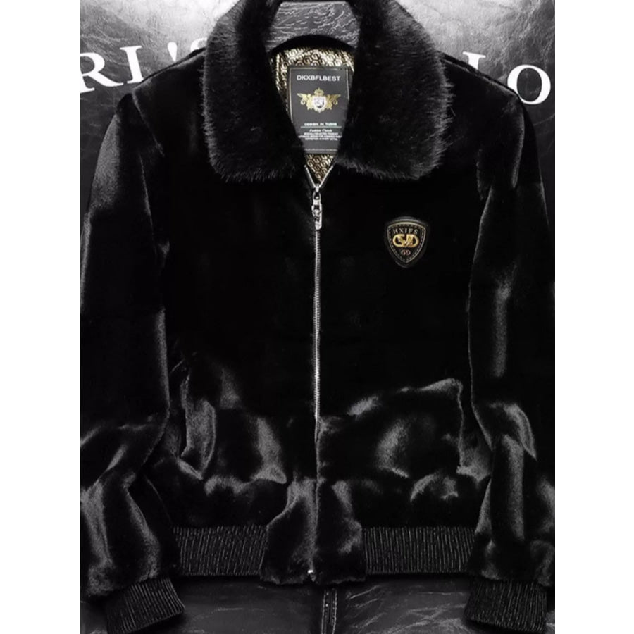 Men’s Plus Size Faux Fur Zip Up Jacket with Plush Collar Mens Style 01-Graphene Lining / XL Apparel and Accessories