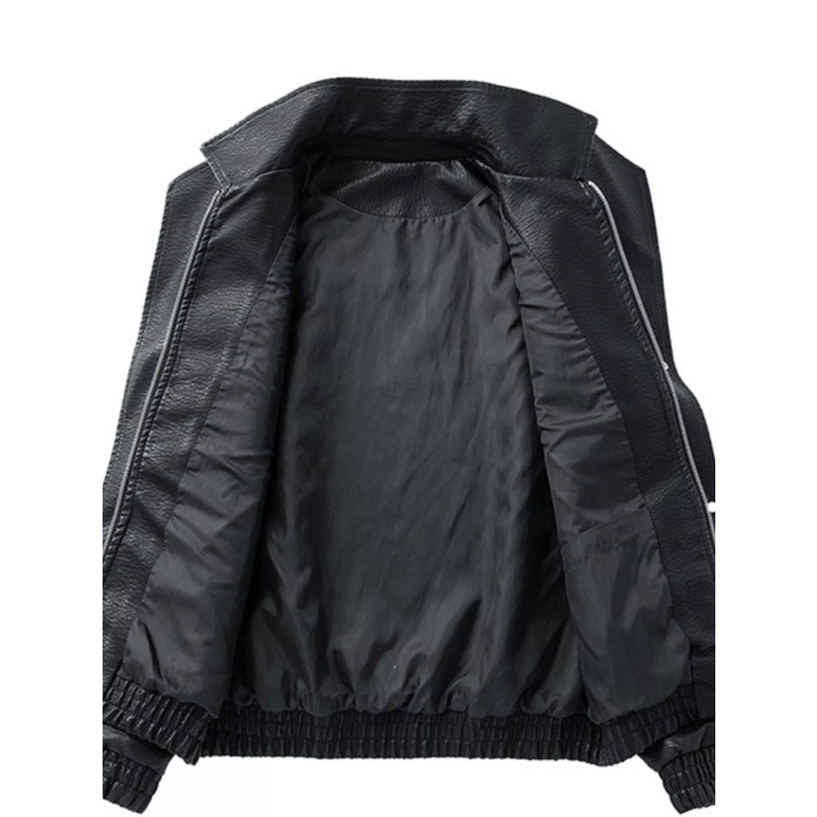Men’s Plus Size Faux Leather Bomber Jacket Apparel and Accessories