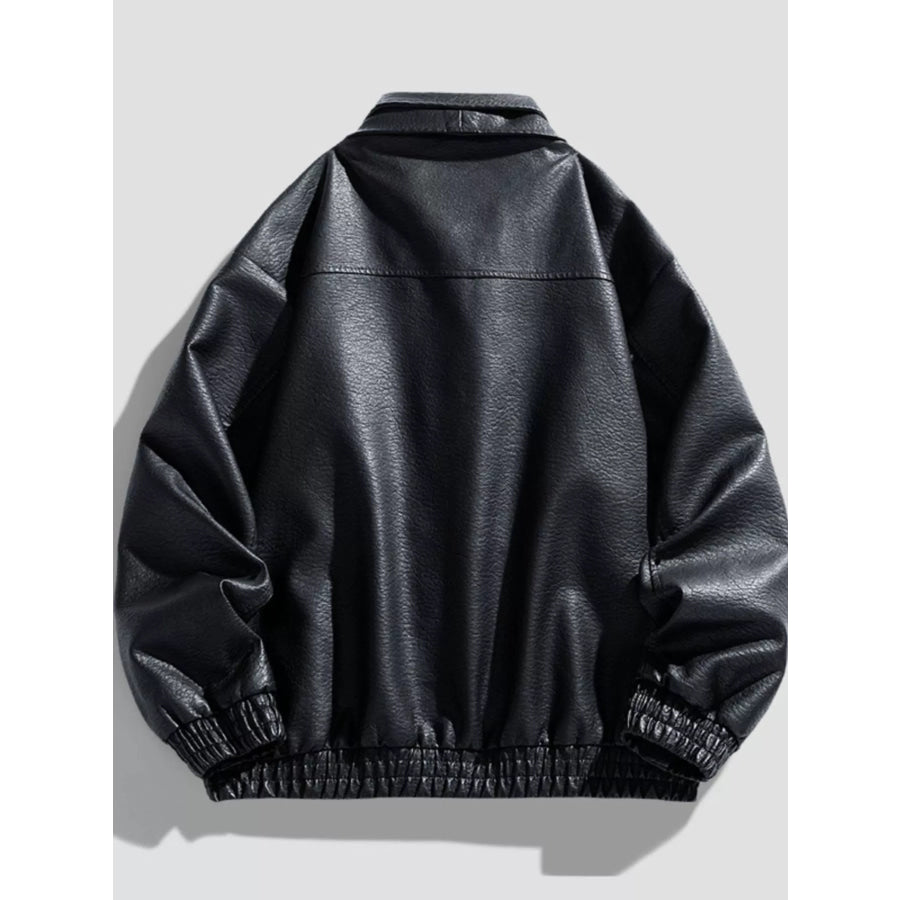 Men’s Plus Size Faux Leather Bomber Jacket Apparel and Accessories