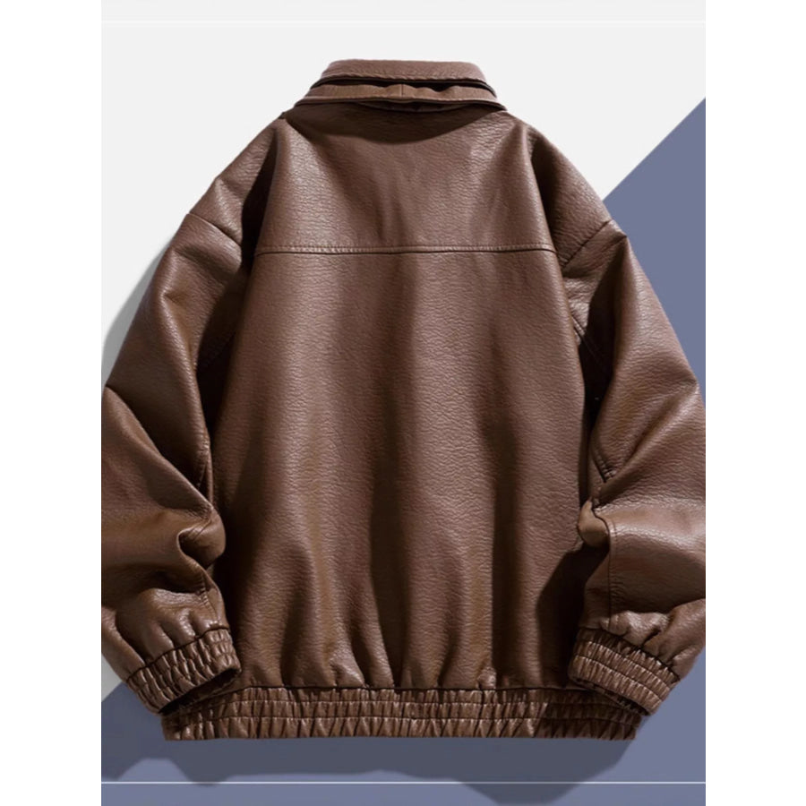 Men’s Plus Size Faux Leather Bomber Jacket Apparel and Accessories