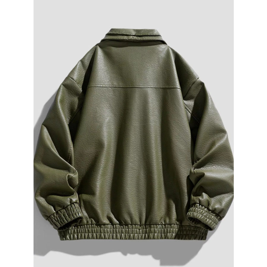 Men’s Plus Size Faux Leather Bomber Jacket Apparel and Accessories