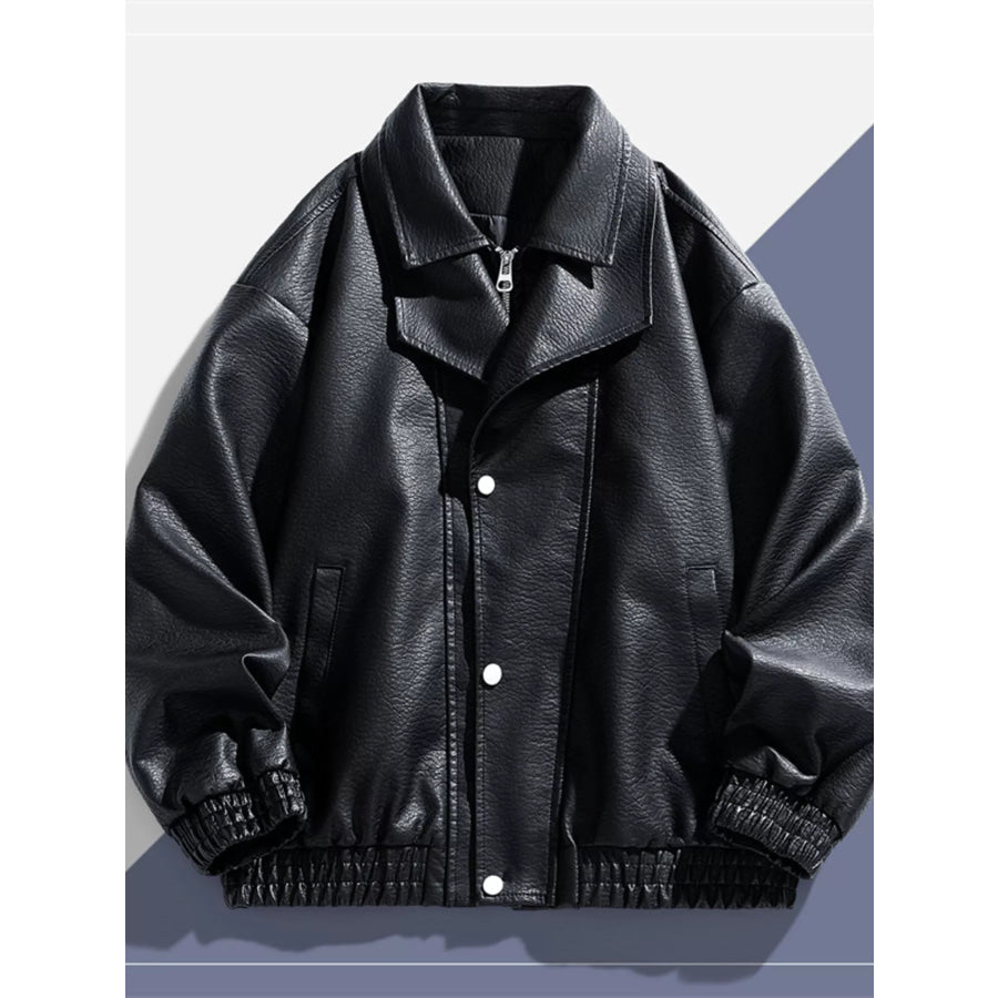 Men’s Plus Size Faux Leather Bomber Jacket Black / M Apparel and Accessories