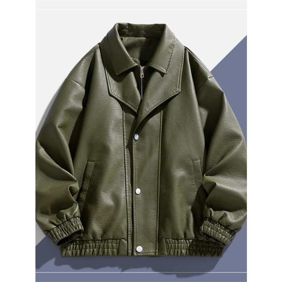 Men’s Plus Size Faux Leather Bomber Jacket Green / M Apparel and Accessories