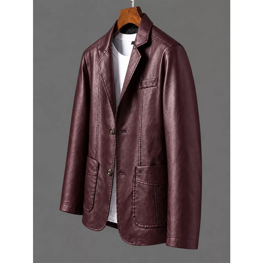 Men’s Plus Size Faux Leather Slim-Fit Blazer Apparel and Accessories