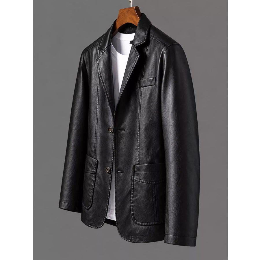 Men’s Plus Size Faux Leather Slim-Fit Blazer Apparel and Accessories