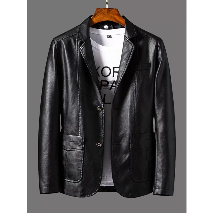 Men’s Plus Size Faux Leather Slim-Fit Blazer Black / M Apparel and Accessories