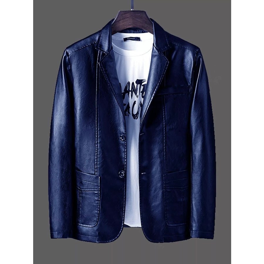 Men’s Plus Size Faux Leather Slim-Fit Blazer Blue / M Apparel and Accessories
