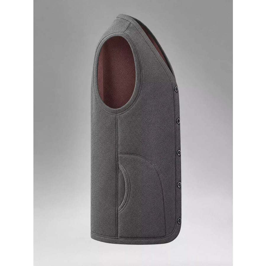 Men’s Plus Size Fleece-Lined Button-Down Vest Dark Gray-Style B25 / XL Apparel and Accessories
