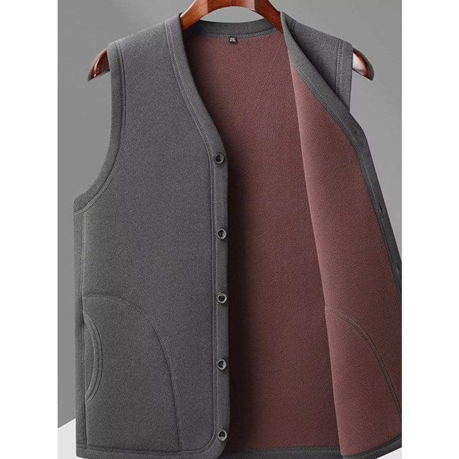 Men’s Plus Size Fleece-Lined Button-Down Vest Dark Gray-Style B25 / XL Apparel and Accessories